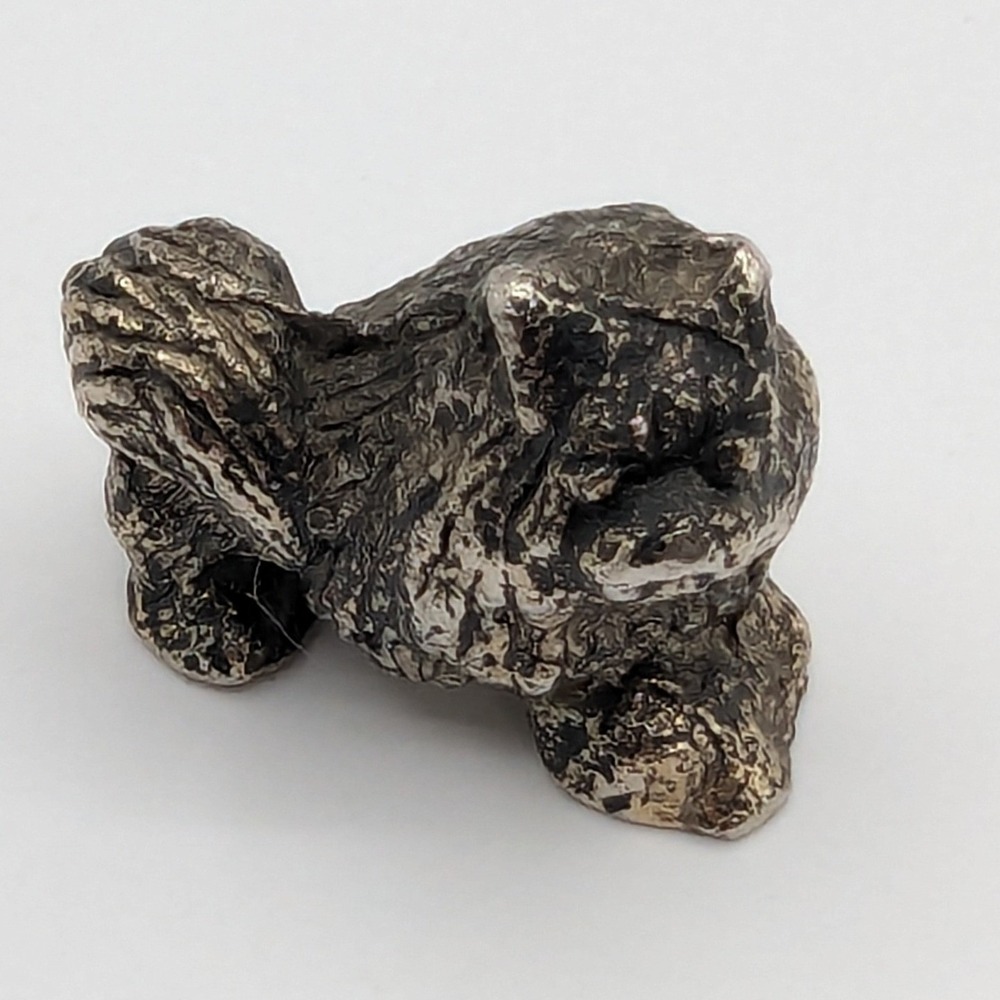 Vintage Cast Metal Miniature Dog Figurine Chow Chow Pekingese‎ Silver Tone 2oz